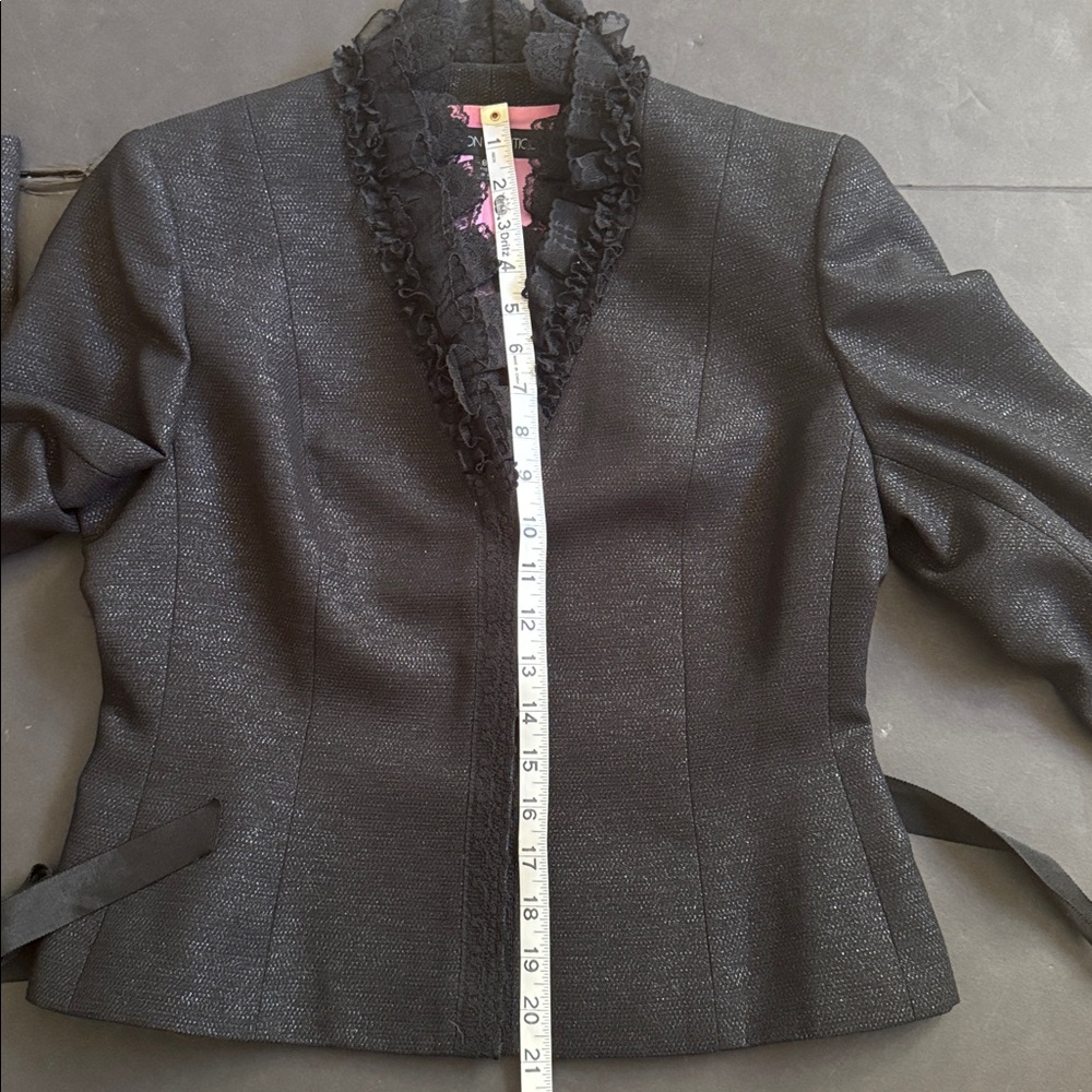 Black Silver Tweed & Lace Skirt Suit 8P - Picture 9 of 17
